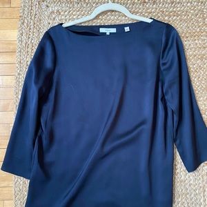 Vince Navy Blue 100% Silk Boat Neck Blouse